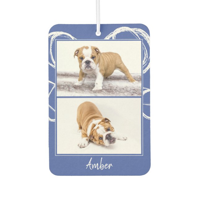 Modern Blue & White Pet Dog Photo Collage  Air Freshener (Front)