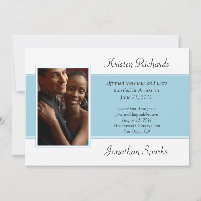 Modern Blue White Photo Post Wedding Celebration Invitation (Front)
