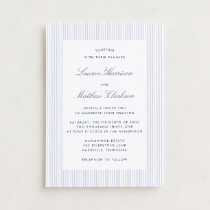 Modern Blue & White Pinstripe Wedding Invitation