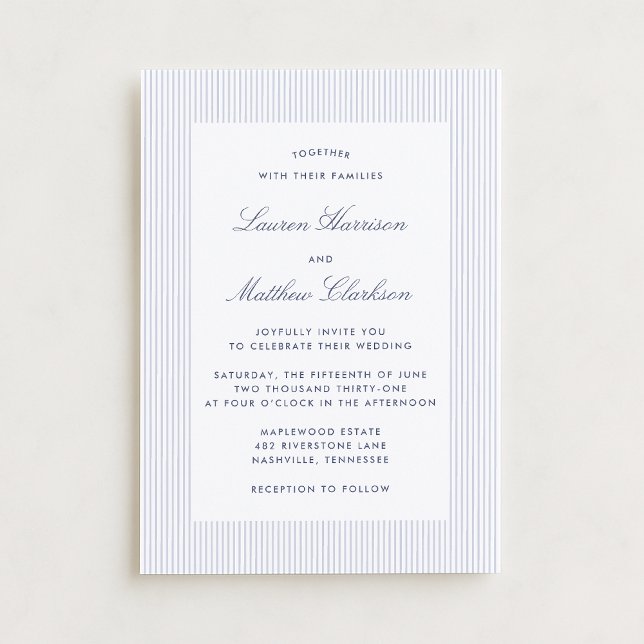 Modern Blue & White Pinstripe Wedding Invitation (Creator Uploaded)