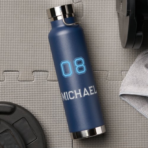 Modern Blue White Player Name Jersey Number Sports Water Bottle