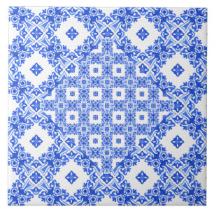 Modern blue white Portuguese delft look pattern Ceramic Tile