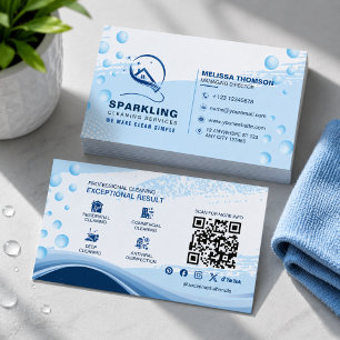 Modern Blue White Professional Cleaning Service Business Card