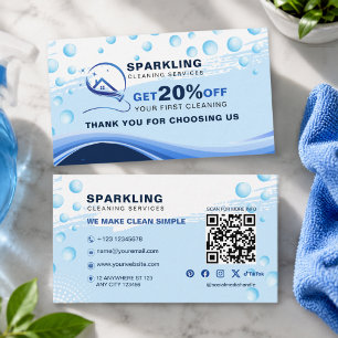 Modern Blue White Professional Cleaning Service Discount Card