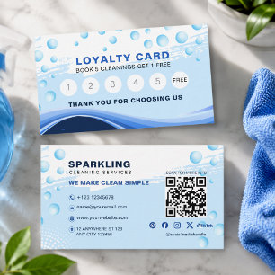 Modern Blue White Professional Cleaning Service Loyalty Card