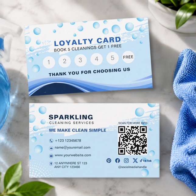 Modern Blue White Professional Cleaning Service Loyalty Card (Creator Uploaded)