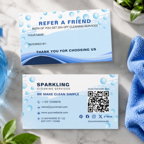 Modern Blue White Professional Cleaning Service Referral Card