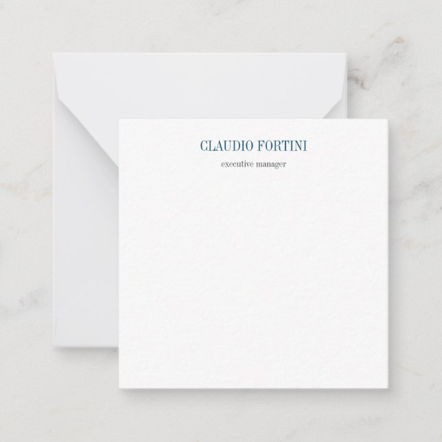 Modern Blue White Professional Plain Minimalist Note Card (Front)