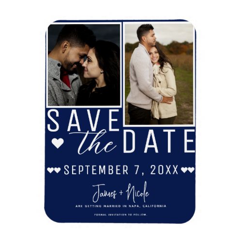 Modern Blue  White Save the Date 2 Photo Wedding Magnet
