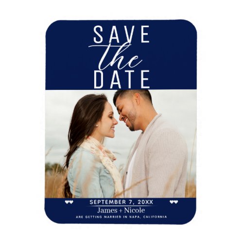 Modern Blue  White Save the Date Wedding Photo Magnet
