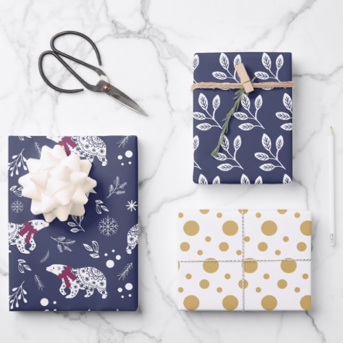 Modern Blue White Scandinavian Patterns Wrapping Paper Sheets