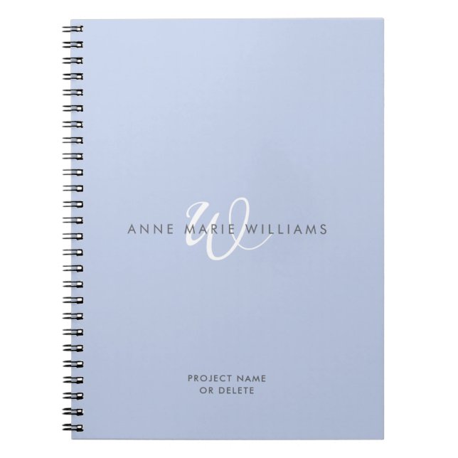 Modern Blue White Script Monogram Notebook (Front)