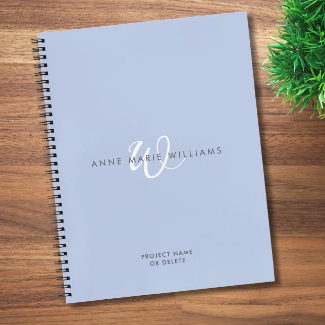 Modern Blue White Script Monogram Notebook (Creator Uploaded)