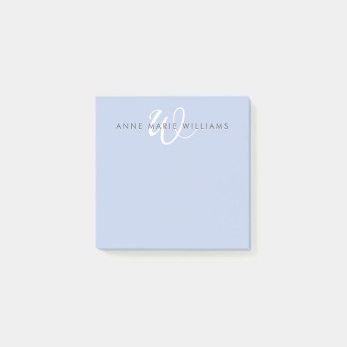 Modern Blue White Script Monogram Post-it Notes