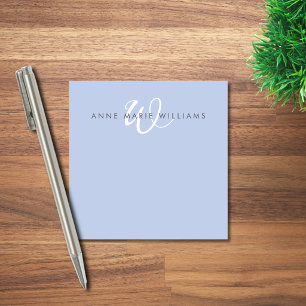Modern Blue White Script Monogram Post-it Notes