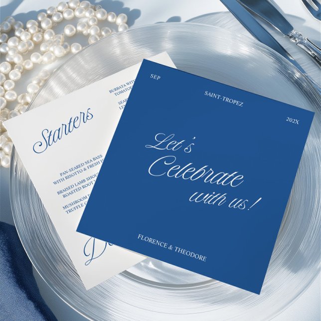 Modern Blue & White Script Wedding Menu Card (Modern Blue & White Script Wedding Menu Card)