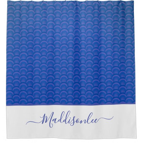 Modern Blue White Seashell Monogram Name Coastal Shower Curtain