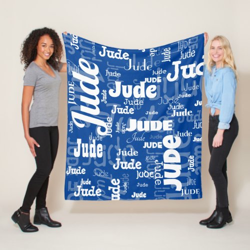 Modern Blue White Short Name Repeating Pattern  Fleece Blanket