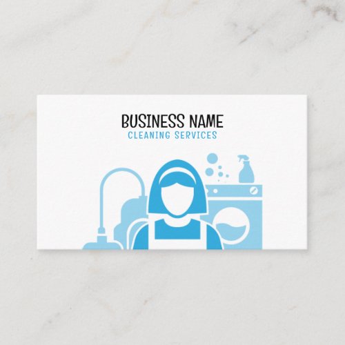 Modern Blue  White Silhouette House Cleaning Business Card