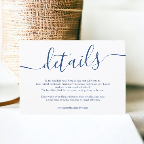 Modern blue white simple wedding details enclosure card