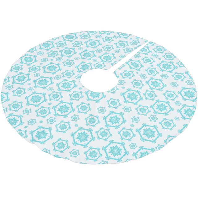 Modern Blue White Snowflake Pattern Christmas Brushed Polyester Tree Skirt (Angled)
