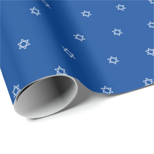 Modern blue white Star of David pattern elegant Wrapping Paper