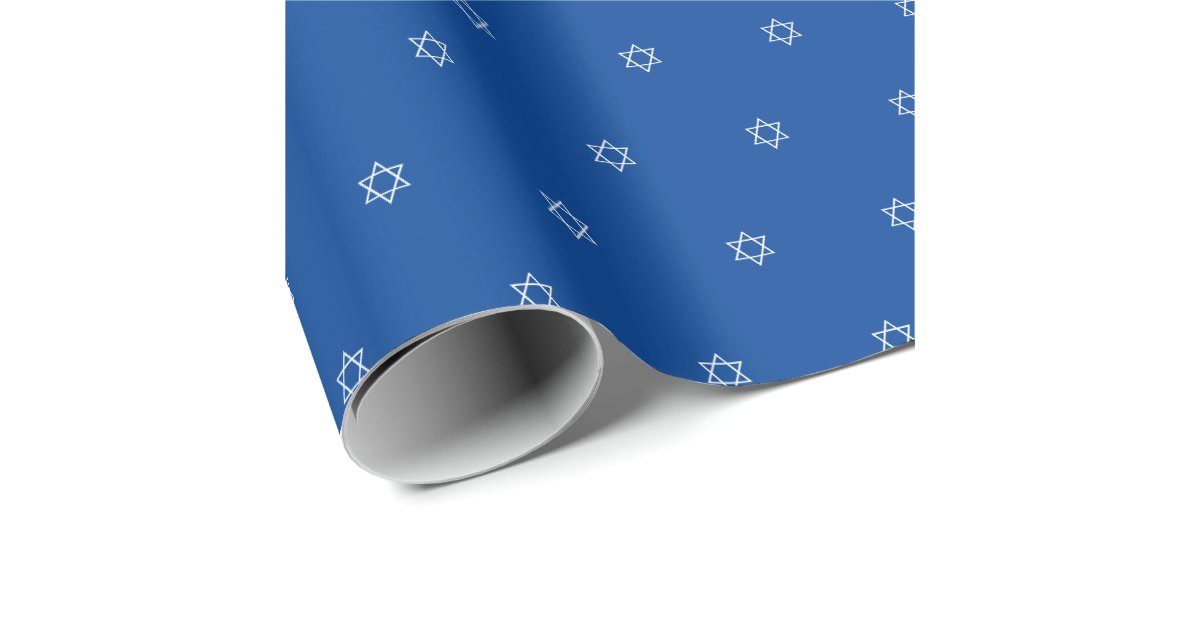 Modern blue white Star of David pattern elegant Wrapping Paper | Zazzle