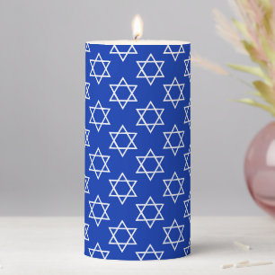 Modern blue white Star of David pattern Hanukkah Pillar Candle