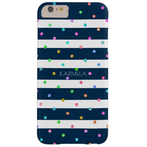 Modern Blue  White Stripes Colorful Dots Pattern Barely There iPhone 6 Plus Case