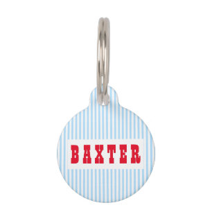 Modern Blue White Stripes Dog Puppy Cat Kitty Name Pet ID Tag