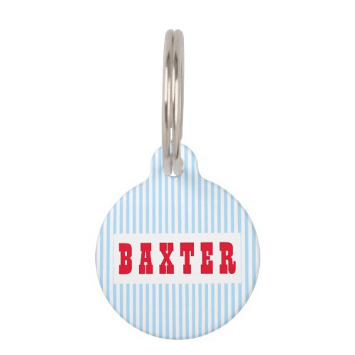 Modern Blue White Stripes Dog Puppy Cat Kitty Name Pet ID Tag