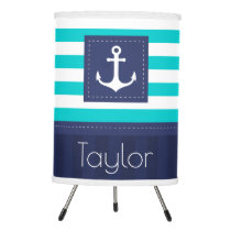 Modern Blue White Stripes Nautical Anchor Custom Tripod Lamp