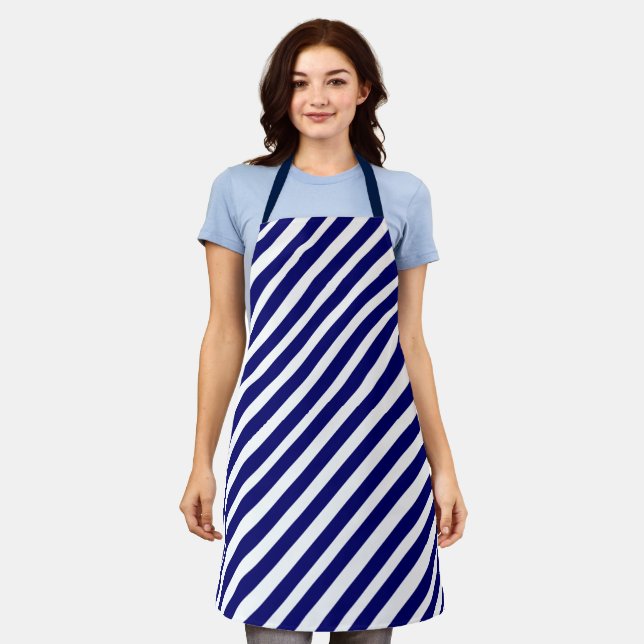 Modern Blue White Stripes Pattern  Apron (Worn)