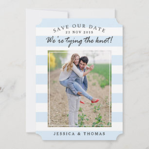 Modern Blue & White Stripes Photo Save The Date