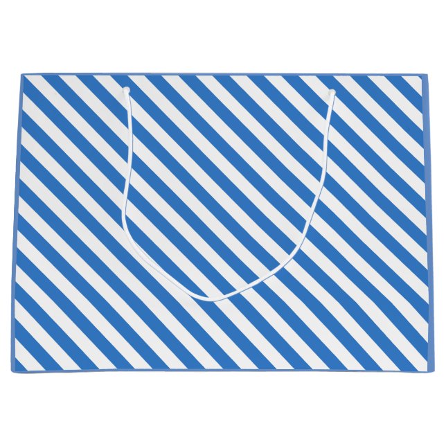 Modern Blue White Stripes Stylish Trendy Template Large Gift Bag (Front)