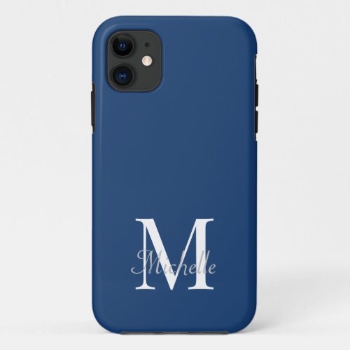 Modern Blue White Stylish Monogram iPhone 11 Case