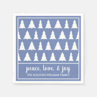 Modern Blue White Tree Pattern Name Holiday Party Napkins