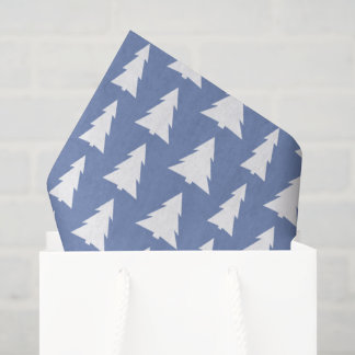 Modern Blue White Trees Holiday Pattern Tissue Paper