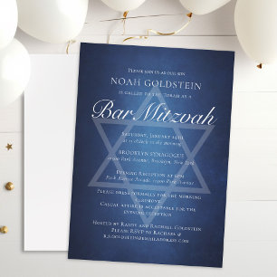 Modern Blue White Typography Formal Bar Mitzvah Invitation