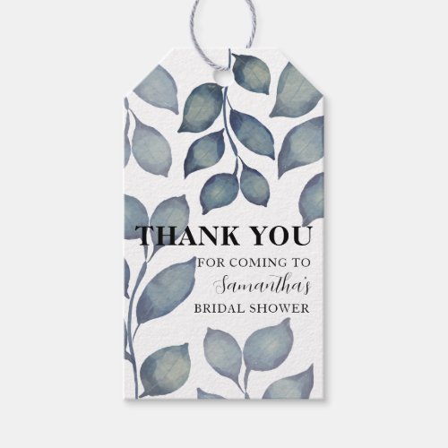 Modern Blue  White Watercolor Foliage Thank You Gift Tags