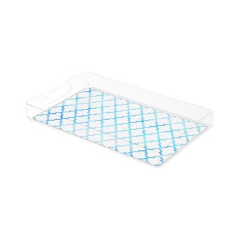 Modern Blue White Watercolor Quatrefoil Pattern Acrylic Tray by pink_water at Zazzle