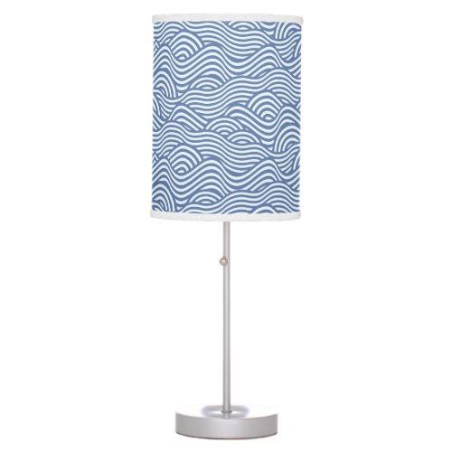 Modern Blue  White Wavy Ocean Line Pattern Table Lamp