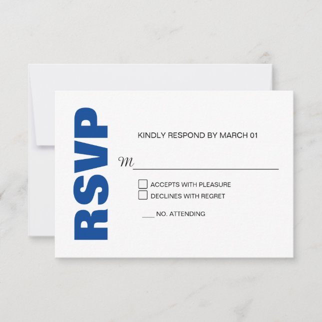 Modern Blue White Wedding RSVP Response Reply (Front)