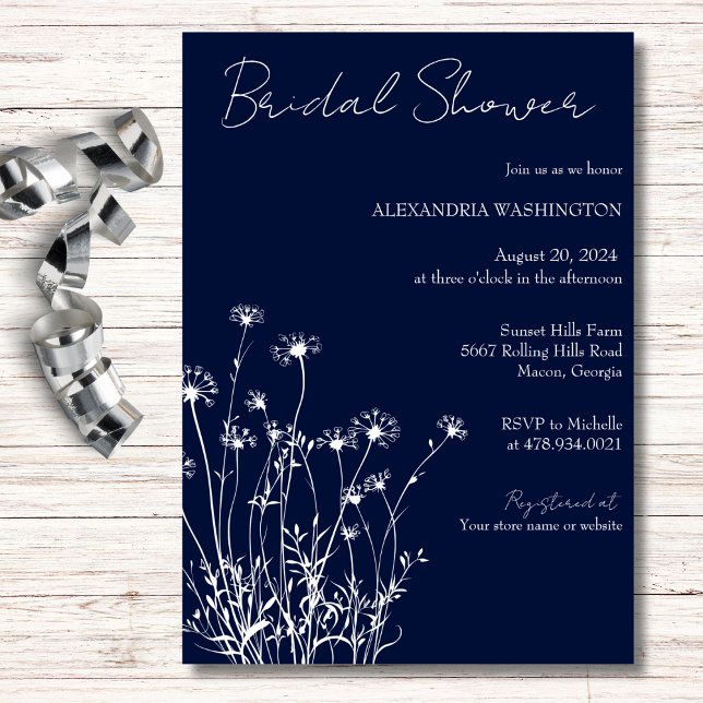 Modern Blue & White Wildflower Bridal Shower Invitation (Creator Uploaded)