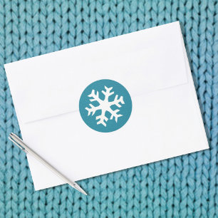 Modern Blue White Winter Snowflake Classic Round Sticker