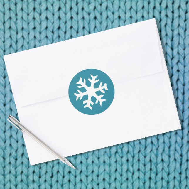 Modern Blue White Winter Snowflake Classic Round Sticker (Creator Uploaded)