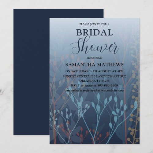 Modern Blue Wild Grass Bridal Shower Invitation