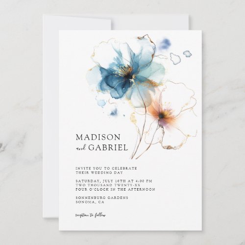 Modern Blue Wildflower Wedding Invitation