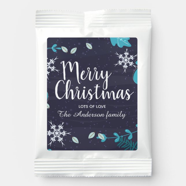 Modern Blue Winter Botanical Custom Christmas Hot Chocolate Drink Mix (Front)