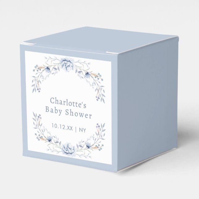 Modern Blue Winter Floral Baby Shower  Favor Boxes (Front Side)